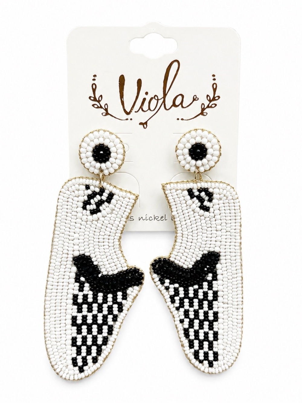 Viola Beaded Black & White Vans Slip-On Sneaker Earrings Statement Dangle NWT